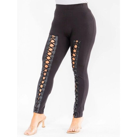 Boutique Style Pants - 🖤 NWT Black Lace Up Corset Leggings Super Soft Stretchy 1XL 🖤